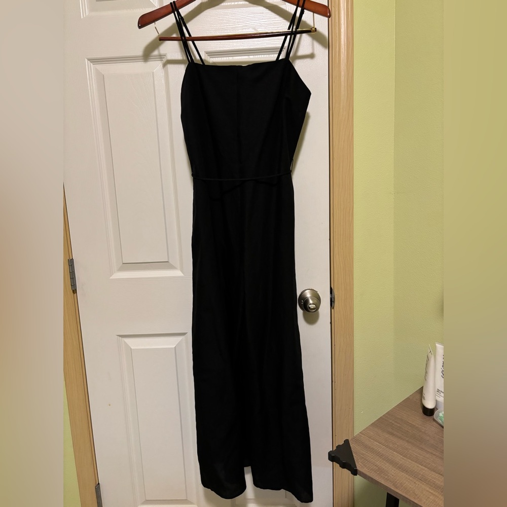 Linen blend strappy jumpsuit black color size S